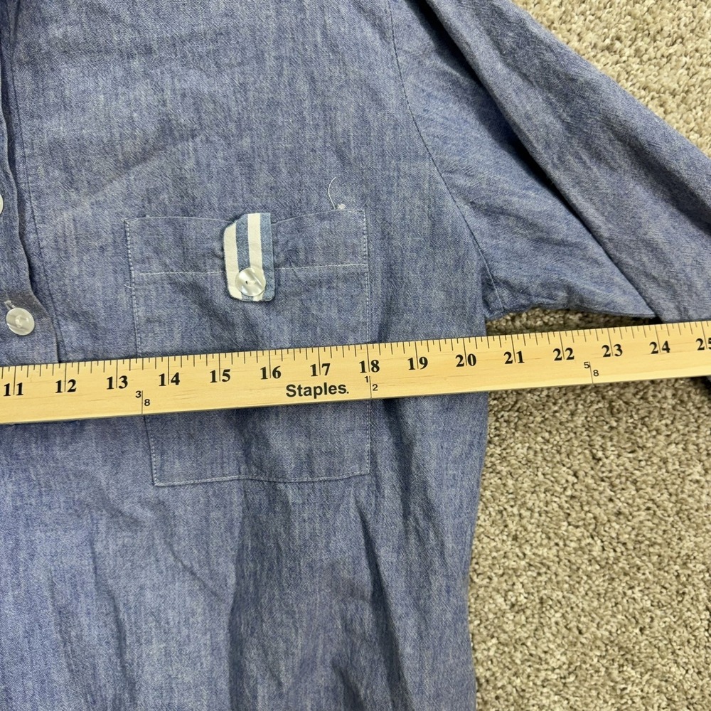 Orvis Men's Size Medium Blue Chambray Pullover Shirt Collared Striped Trim - Picture 5 of 7
